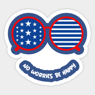 No Worries Be Happy Patriotic Smiley Sticker